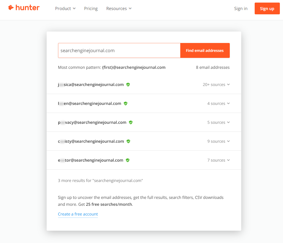 Hunter email finder tool
